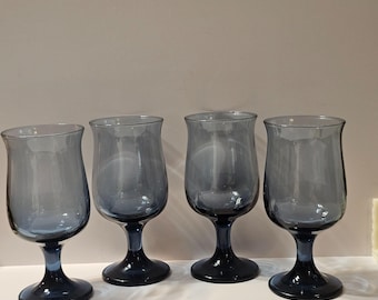 Vintage Libbey Connoisseur Dusky Blue Tulip Water Goblet Wine Glass Set Of 4
