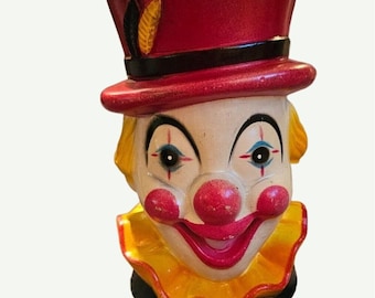 Vintage 1966, 2~ Faced Clown Bank, Paper Mache Bank, Made in Japan