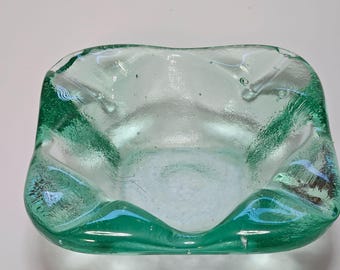 Mid-Century HEAVY 7.25 Blenko Style Glass Ashtray in Sea Foam Green Over 3 lbs