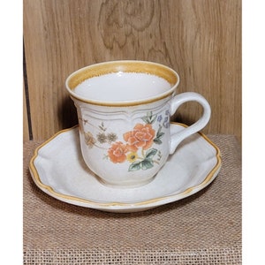 Vintage Mikasa Japanese Flat Cup & Saucer Garden Club Silk Bouquet Collection EUC