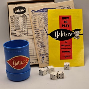 Vintage E.S. Lowe Yahtzee Lot  Score pads, Cup w Dice, Instructions, more
