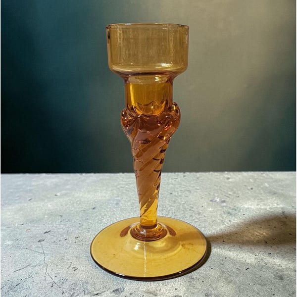Vintage 1960’s Empoli Italy Amber/ Goldenrod 6.25 Inch Twisted Candle Holder MCM