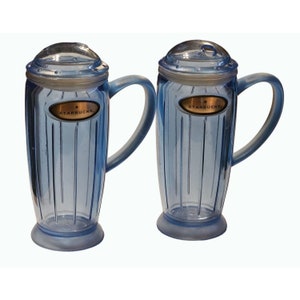 Vintage Pair 12 OZ  Starbucks Barista Tall Blue Plastic Rocket Travel Mug 2002