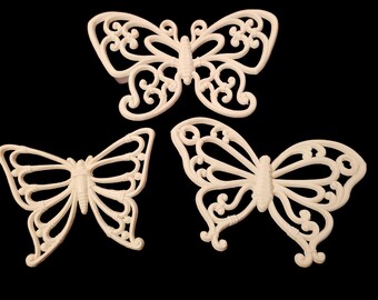 Set 3 Tapices Pared Mariposa Plástico Homco Blanco Vintage Decoración Retro 1970s BOHO