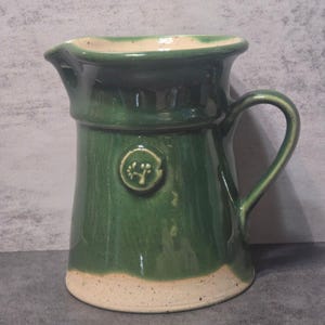 Hungarian Pottery Pitcher Green Stoneware Jug Barakonyi Europe2You Farmhouse 5"