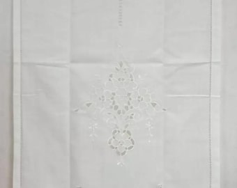 Tenda grande misto lino intaglio ricamata bianco made in italy 60x150