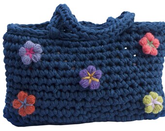 Handbag - Shoulder bag - Knitted bag - Trapilho cotton ribbon hook bag - Women bag - Shopping bag - Basket