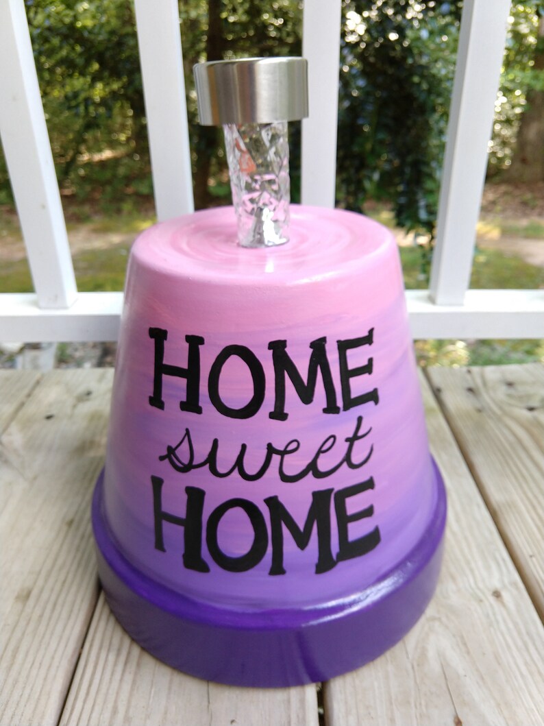 Clay pot solar light Home Sweet Home hand painted clay pot Etsy