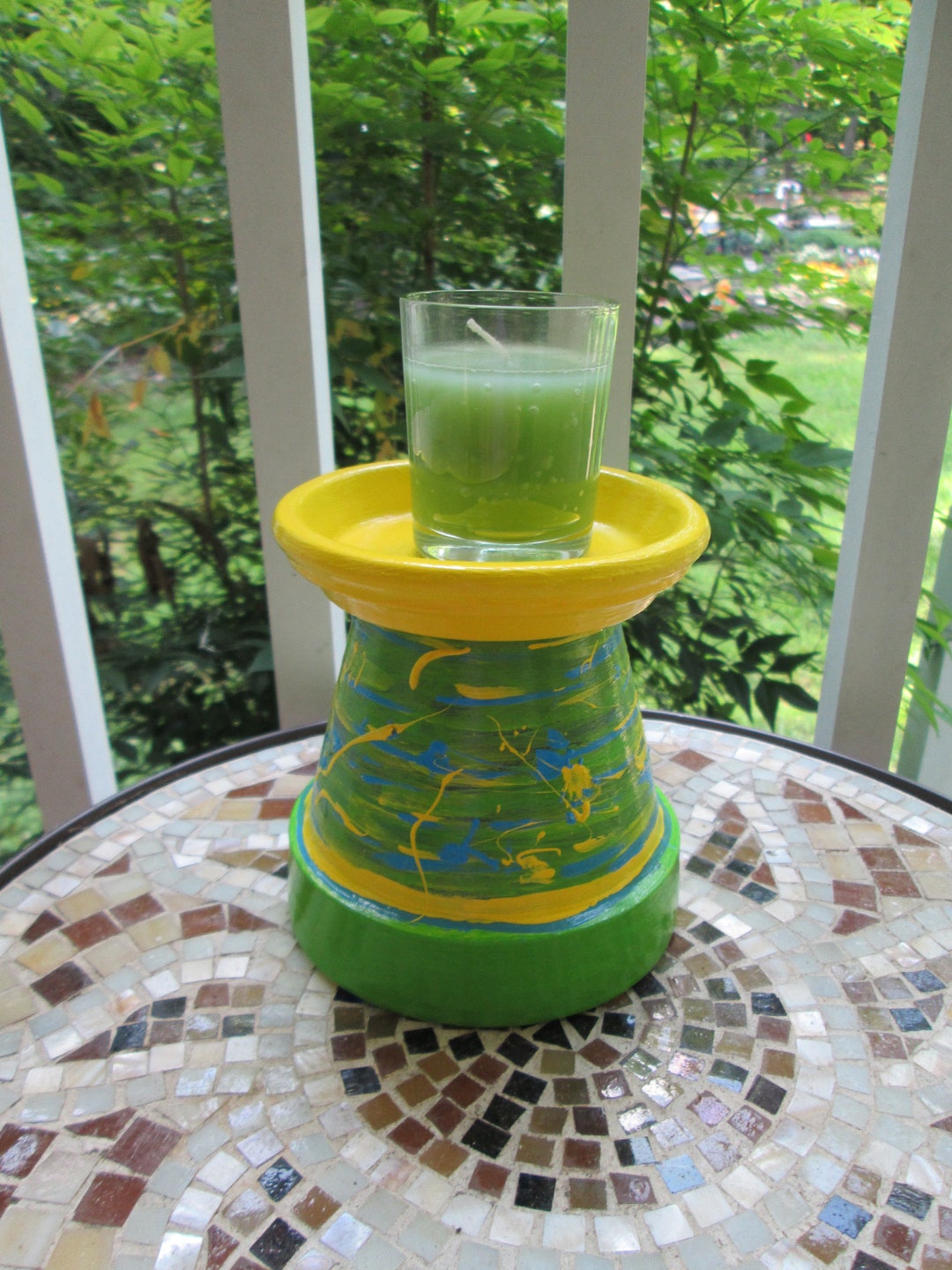 Clay Pot Candle Holder, Hand Painted Outdoor Clay Pot Candle, Outdoor