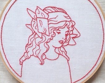 Edwardian Girl Redwork Embroidery Pattern