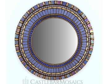 Blue Mosaic Mirror 13" Decorative Round Mirror, Handmade Mosaic Mirror