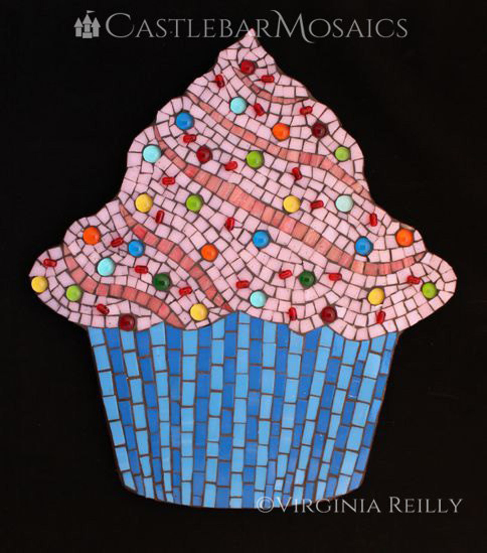 15.5 Pink Mosaic Cupcake Mosaic Wall Art Whimsical Home Decor Etsy