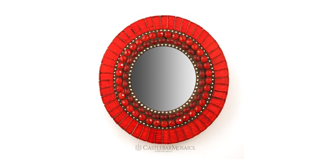 Mosaic Mirror, Small Mirror, Red Mirror, Red 7