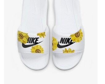 nike sunflower slides white