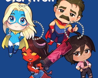 Dispatch Game Keychains - Gamer Gift - Chibi - Z-team - Invisigal - Blonde Blazer - Phenomaman - Malevola