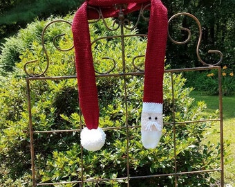 Knit Santa Scarf, Christmas Holiday Scarf, Winter Clothing