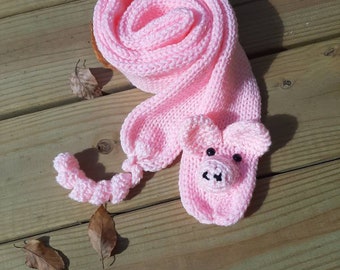 Pink Pig Knit Scarf, Children's Winter Accessory