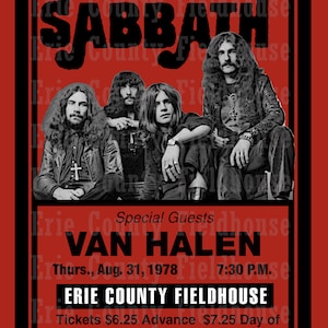 Black Sabbath/Van Halen 1978 Concert Poster, Erie County Fieldhouse, Erie PA