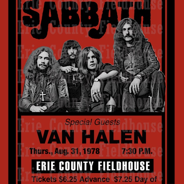 Black Sabbath/Van Halen 1978 Concert Poster, Erie County Fieldhouse, Erie PA