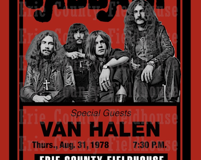 Black Sabbath/Van Halen 1978 Concert Poster, Erie County Fieldhouse, Erie PA