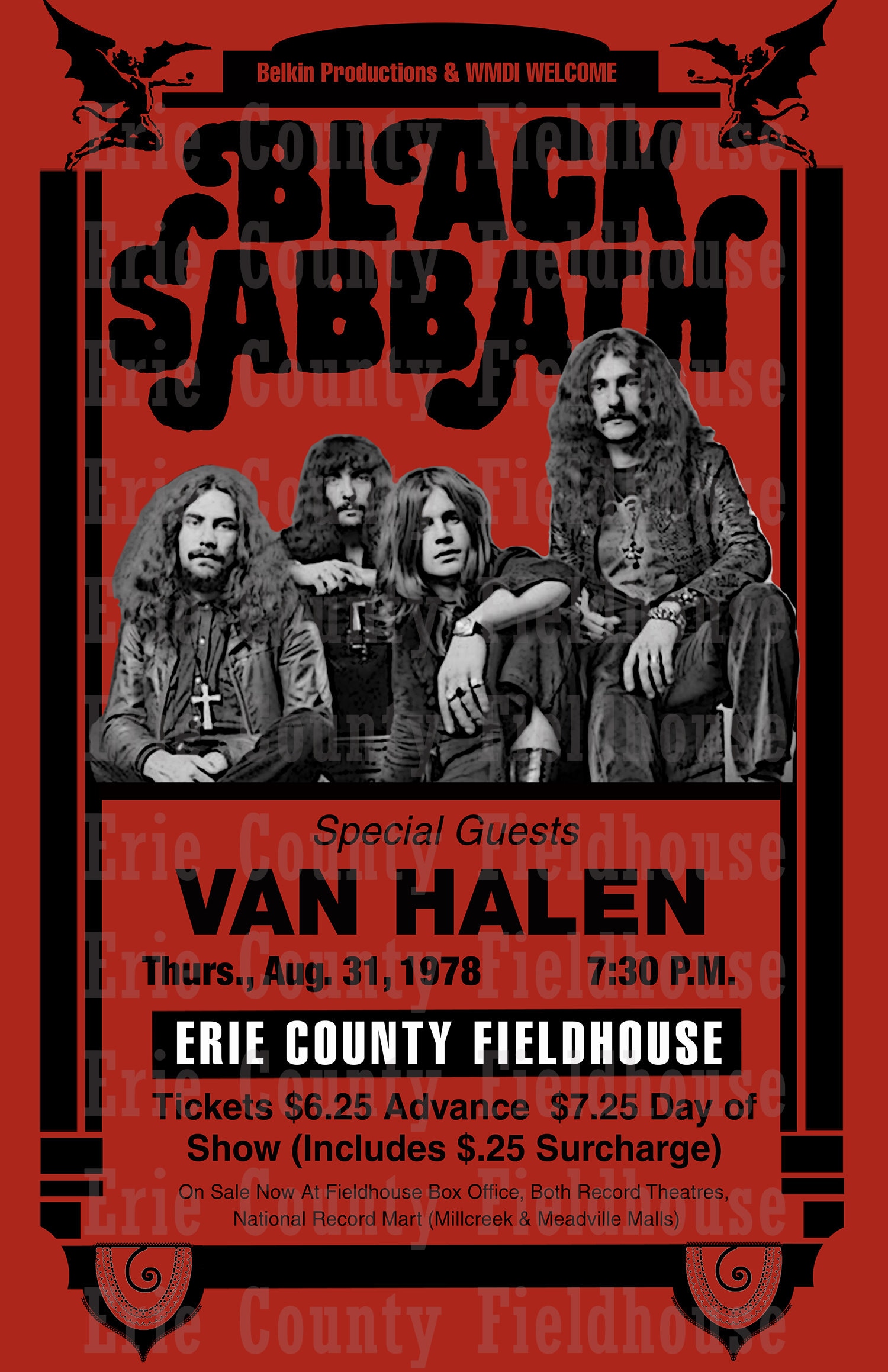 Black Sabbath van Halen 1978 Concert Poster Erie County Fieldhouse Erie PA Etsy