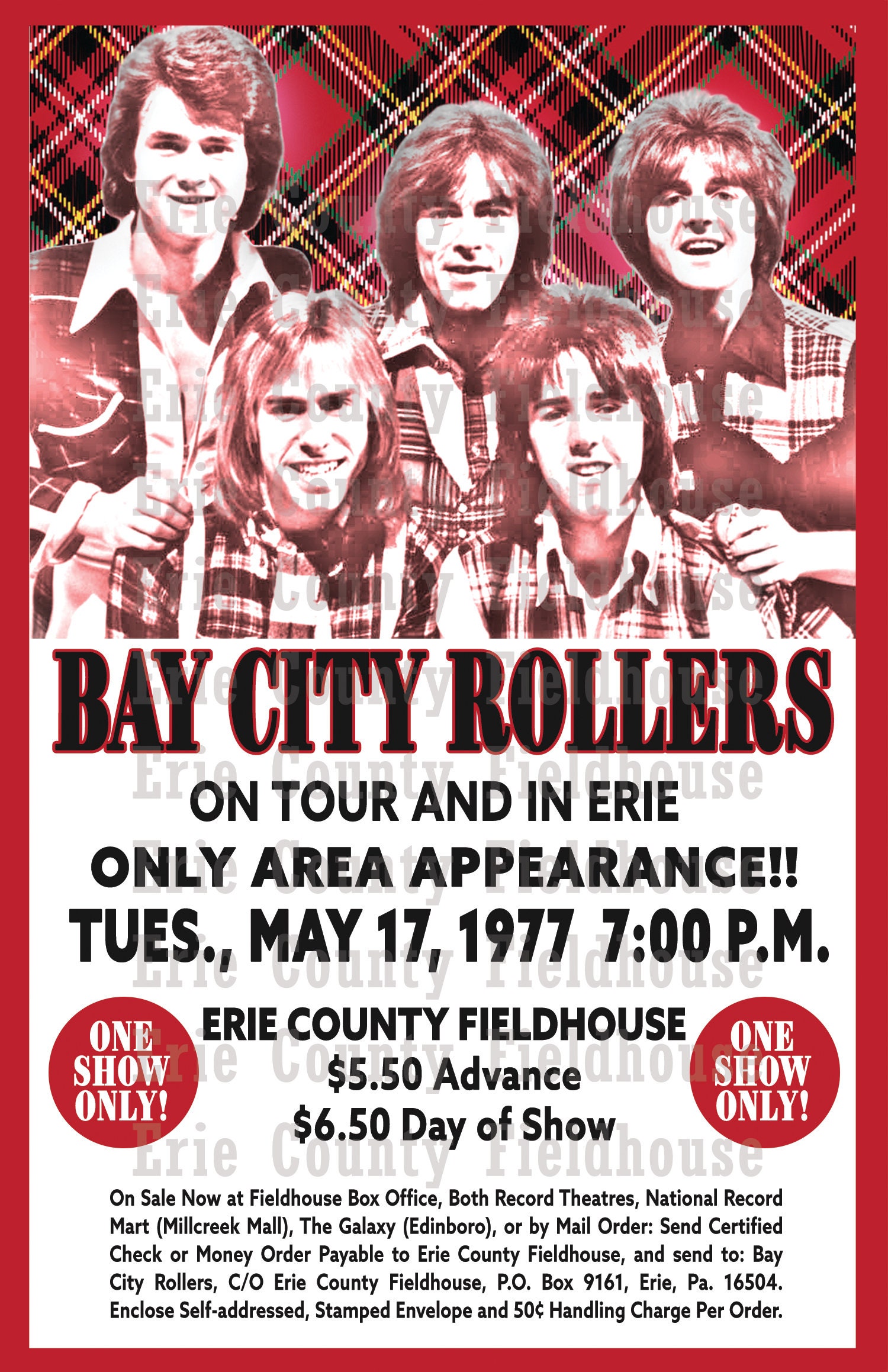 Bay City Rollers 1977 Concert Poster Erie County Fieldhouse Etsy
