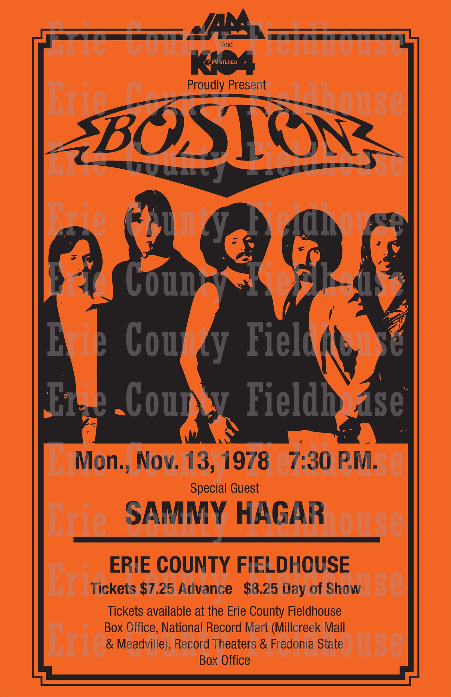 Boston/sammy Hagar 1978 Concert Poster, Erie County Fieldhouse, Erie