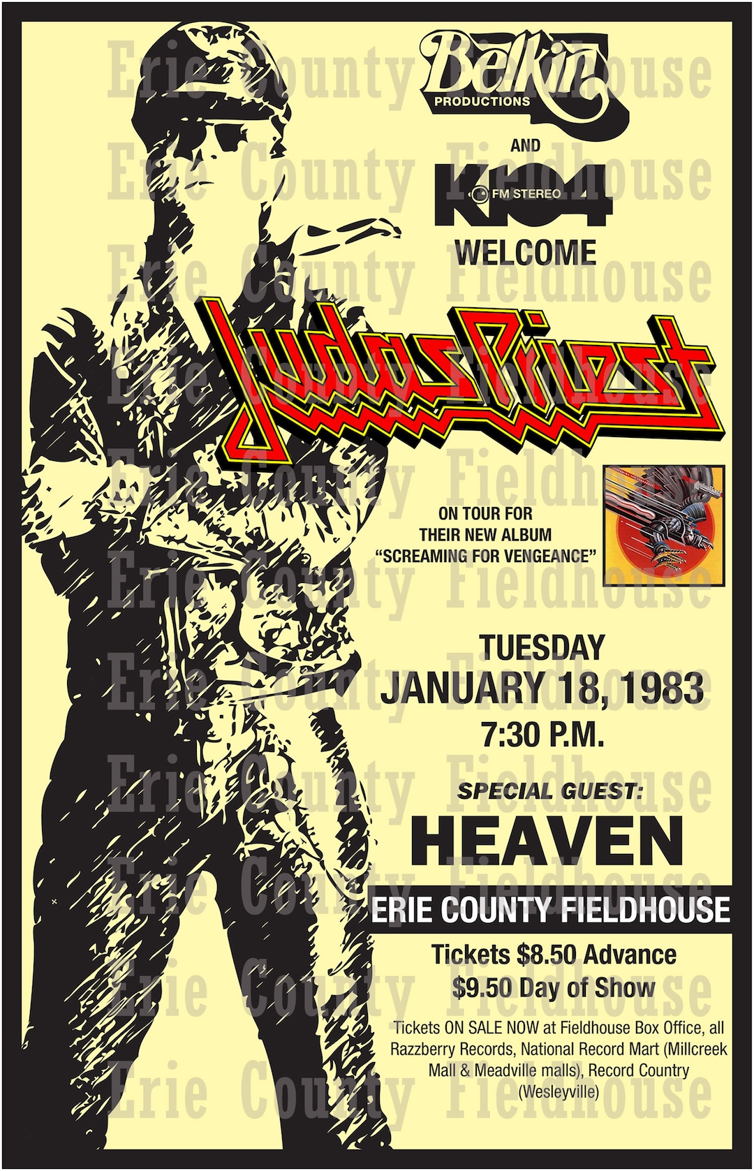 Judas Priest 1983 Concert Poster, Erie County Fieldhouse, Erie PA