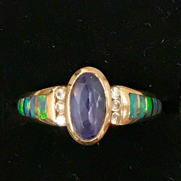 14k Kabana Opal, Tanzanite and Diamond Ring