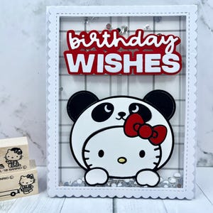 Handmade Card/Hello Kitty Birthday Card/Kitty In Panda Costume/Shaker Card
