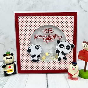 Handmade Card/Birthday Shaker Card/Panda Birthday Card