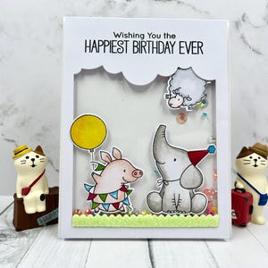 Handmade Card/Animal Birthday Shaker Card/Elephant Card