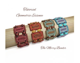 Tutorial - Muster Geometric Essence Right Angle Weave Rocailles und 2-Loch Crescent Bead Breites Armband
