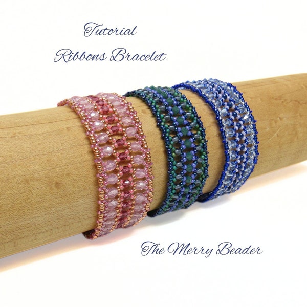 Tutorial - Pattern Woven Bead Crystal and Seed Bead "Ribbons" Bracelet