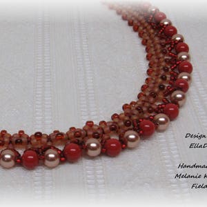 Coral Red and Rose Gold Crystal Pearl Necklace 17 Inches Long