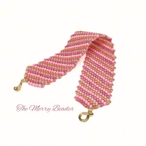 Woven Peach and Pink Pastel Colors, Low Profile Wide Handmade Beaded Cuff Bracelet