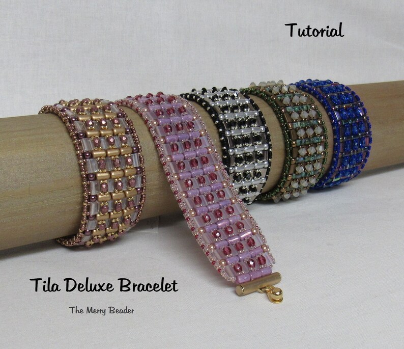 Handledning - Mönster Tila Deluxe Armband Peyotesöm med Tila, Rulla, Firepolish och Ross Beads Kompletta instruktioner bild 3