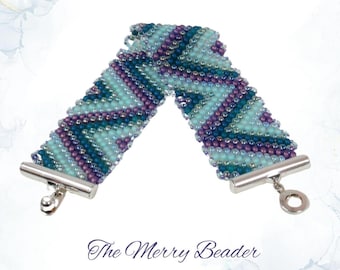 Brightly Colored Bead Woven Purple and Teal 1 Inch wide Cuff Bracelet