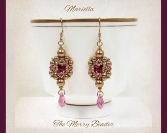 Tutorial Beaded Victorian Drop Earrings Mariella Pattern using Pearls Crystal Rivoli Chaton Bugle Beads and Seed Beads