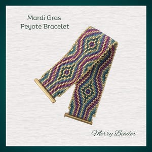 Odd Count Mardi Gras Peyote Stitch Bracelet Pattern with diagram and word chart