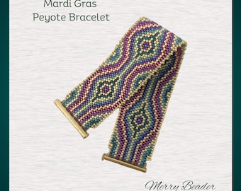Odd Count Mardi Gras Peyote Stitch Bracelet Pattern with diagram and word chart