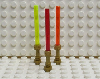 Three Light Sabers LEGO® Orange Red Neon Green Gold Hilt