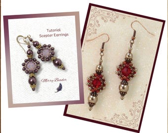 Tutorial Vintage Peyote Stitch Bezeled Bicone with Pearls, Earring Pattern is PDF Download