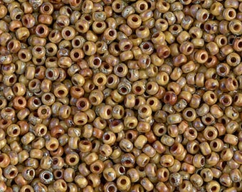 25 grams 11/0 Opaque Brown Picasso 11-4517 Miyuki Round Seed Bead