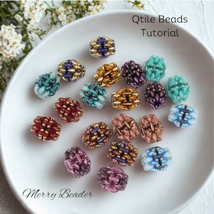 Tutorial Pattern Beaded Bead & Earrings - Superduo Beads Quadratiles