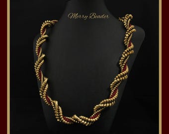 Tutorial - Pattern &quot;Curved Jewel&quot; Spiral Herringbone Stitch Beaded Rope Necklace