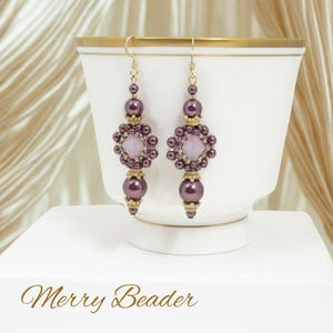 Tutorial Vintage Peyote Stitch Bezeled Bicone with Pearls, Earring Pattern is PDF Download