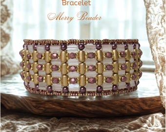 Tutorial - Pattern Tila Deluxe Bracelet Peyote Stitch with Tila, Rulla, Firepolish and Seed Beads Complete Instructions