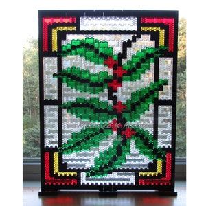 Pattern for Christmas Holly Berry Mosaic Stained Glass Style made with  Building Blocks