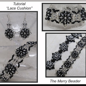Tutorial Pattern &quot;Lace Cushion&quot;  Superduo and Seed Bead Bracelet and Earrings